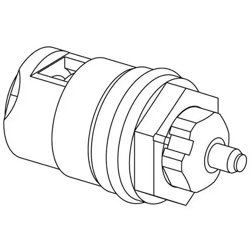 Ventileinsatz von Uponor, dargestellt in einer technischen Zeichnung, mit einem zylindrischen Design und einem Anschlussstück.